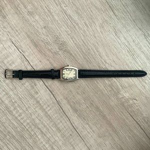 Vintage Roman numeral black leather watche